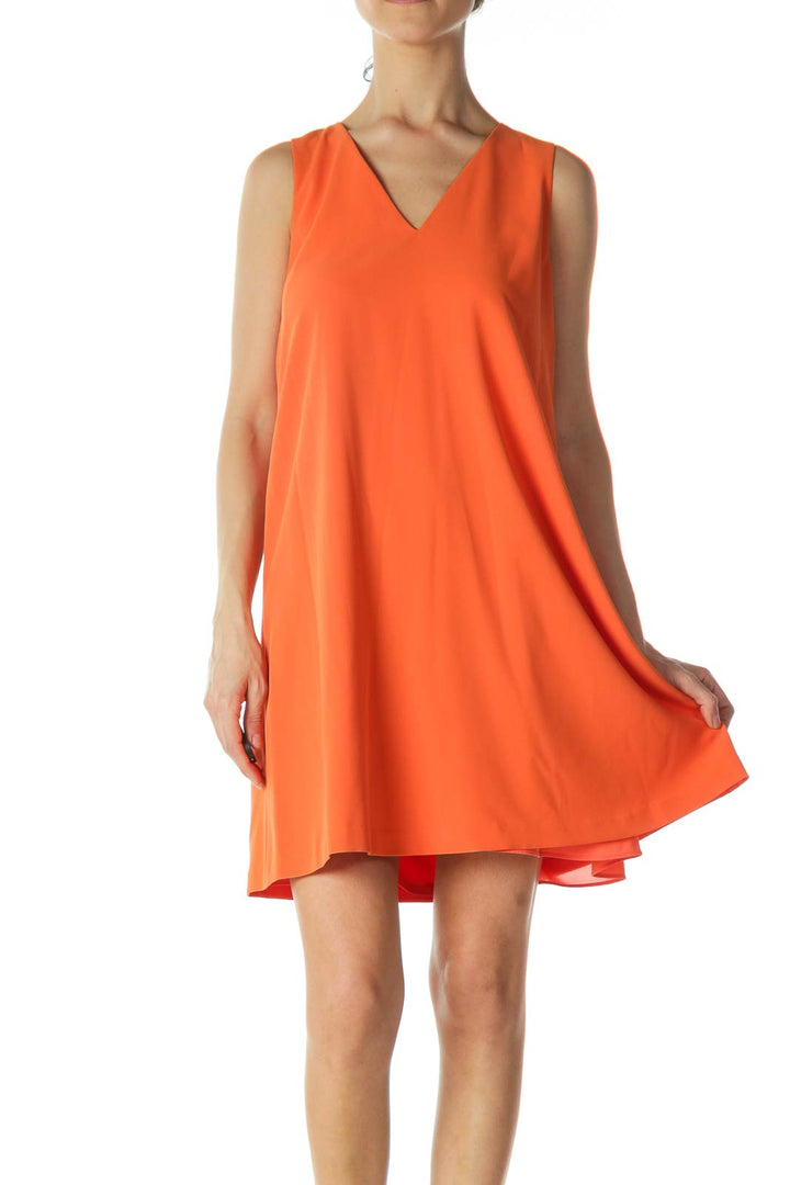 Orange V-Neck Tent Dress