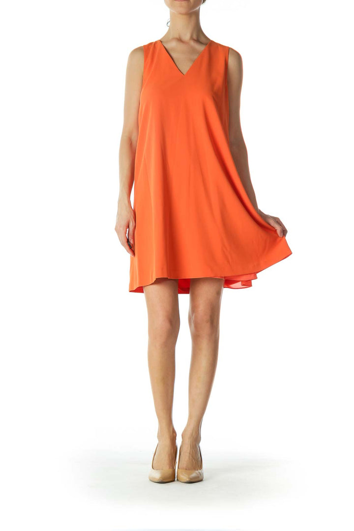 Orange V-Neck Tent Dress