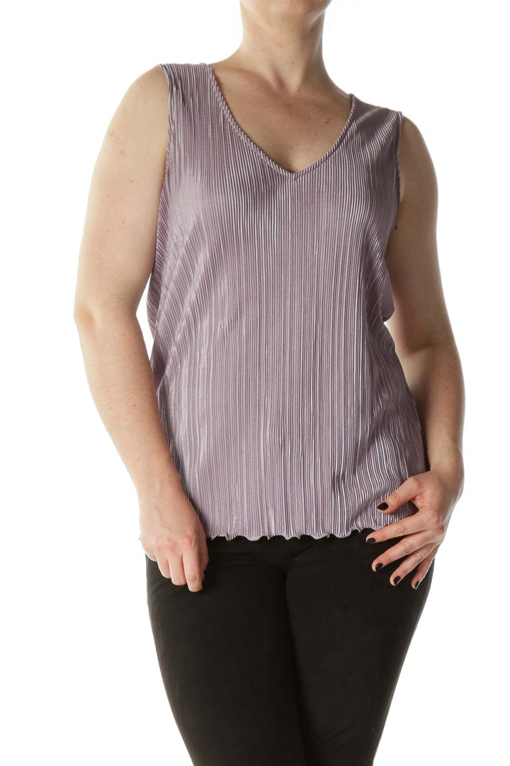 Light-Purple  V-Neck Shiny Pleated Tank