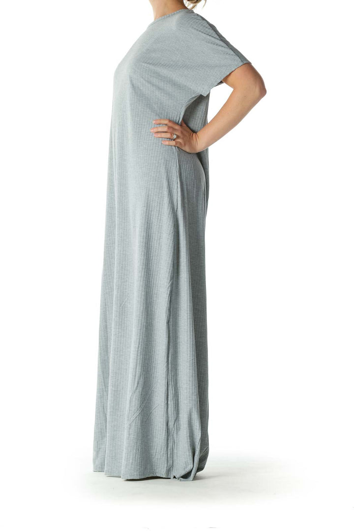 Gray Short-Sleeve Stretch Textured Maxi Dress