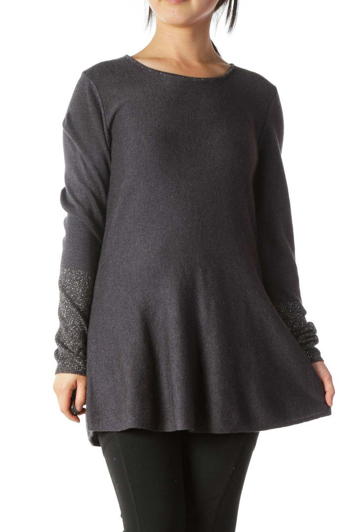 Gray Silver-Threading-Accents A-Line Knit Top