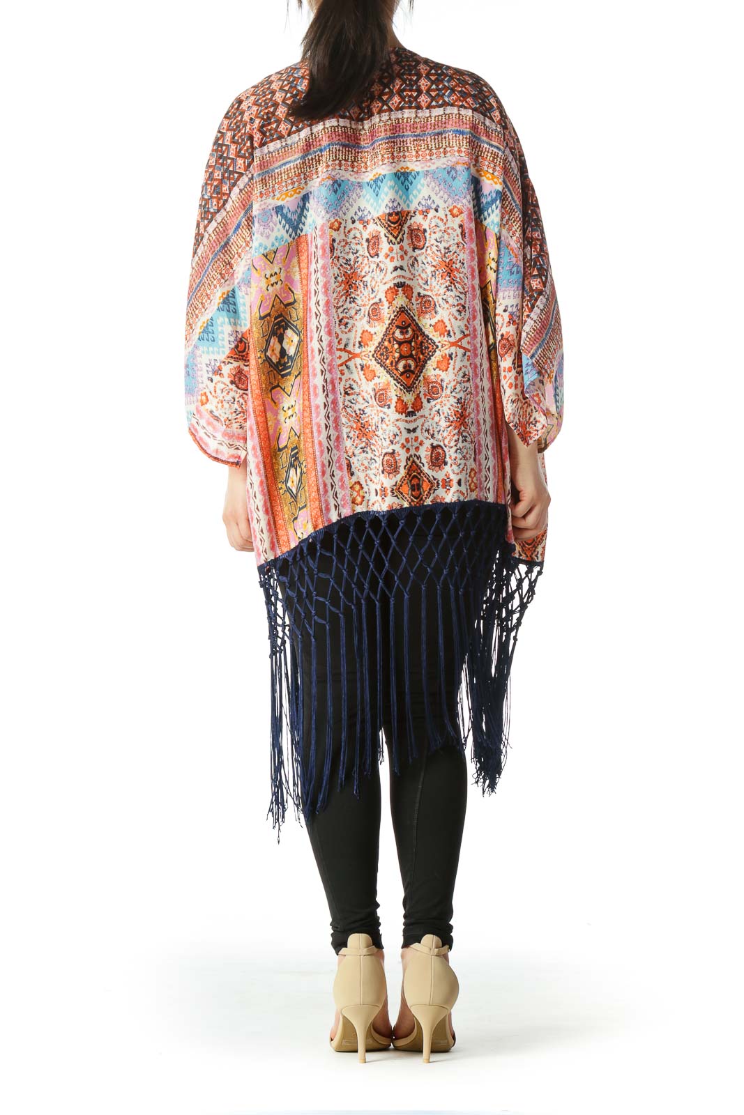 Multicolor Print Light-Weight Cardigan with Tassels