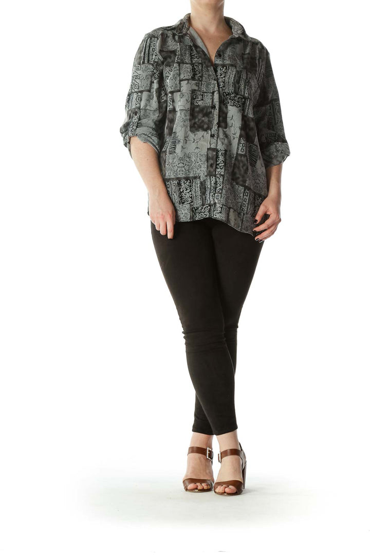 Black Gray Buttoned Printed Shirt