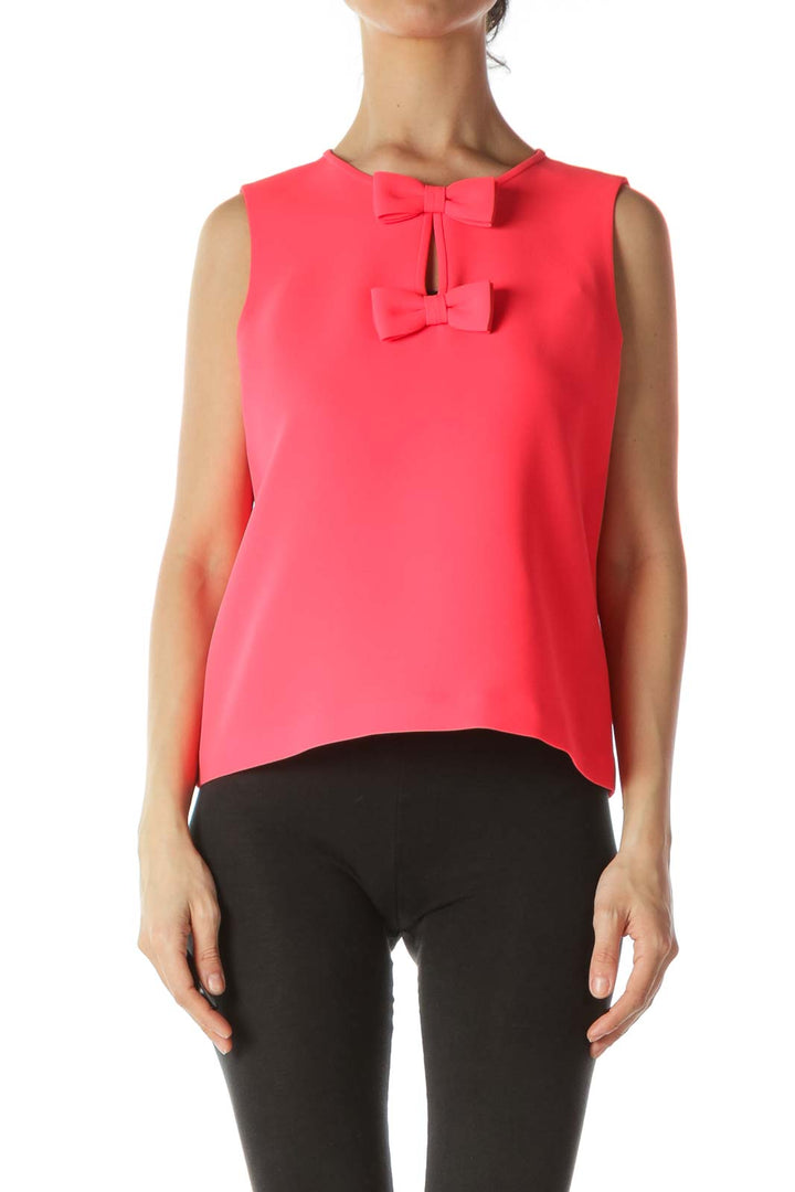 Neon Orange Designer Two-Bows Front Detail Top