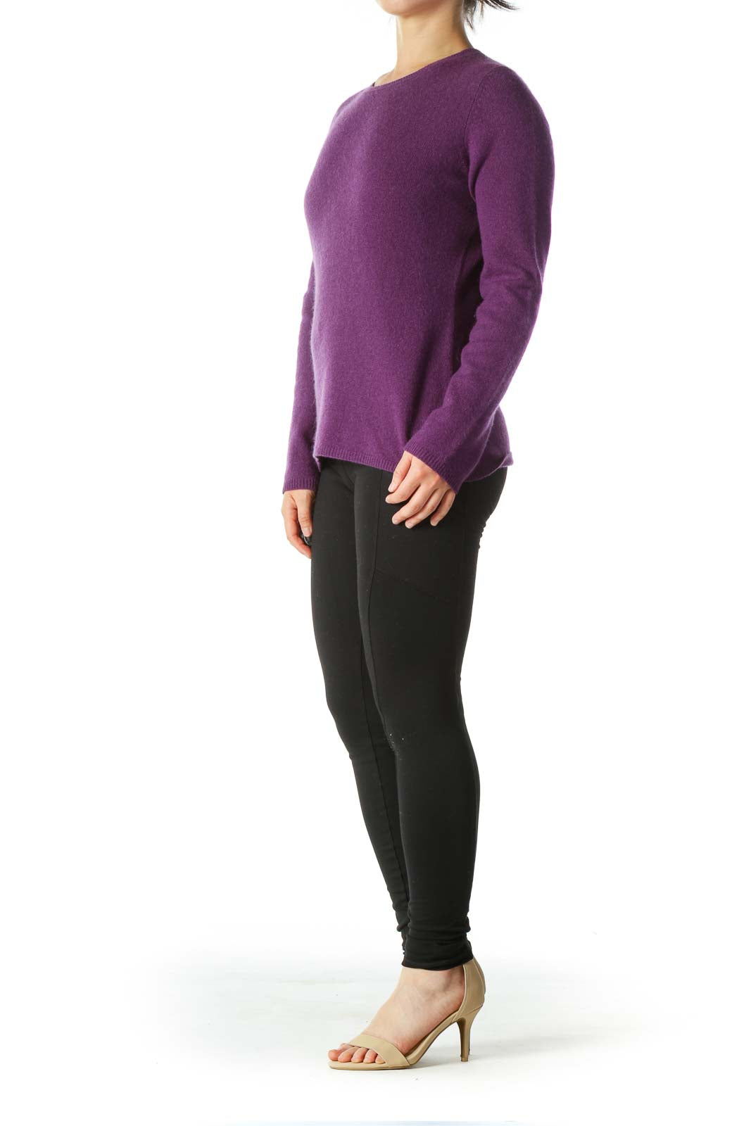 Purple Round-Neck Soft Textured Sweater