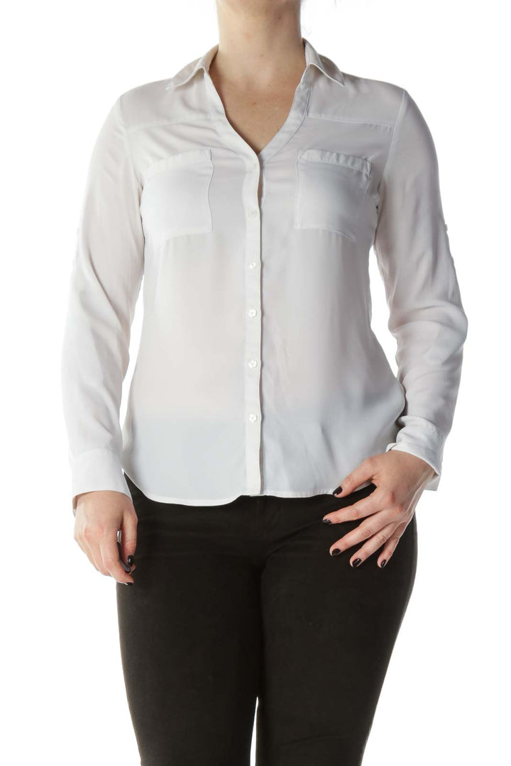 White Collared Translucent Button Down Blouse