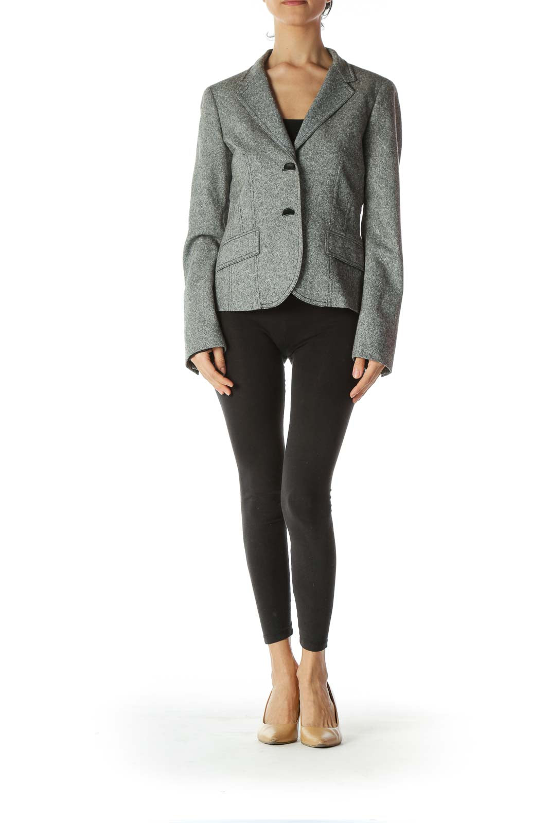 Black White Birdseye Knit Buttoned Blazer