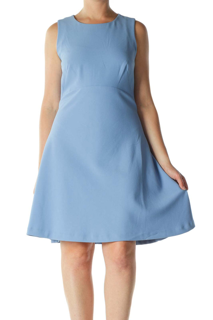 Blue Sleeveless Round-Neck Work A-Line Dress