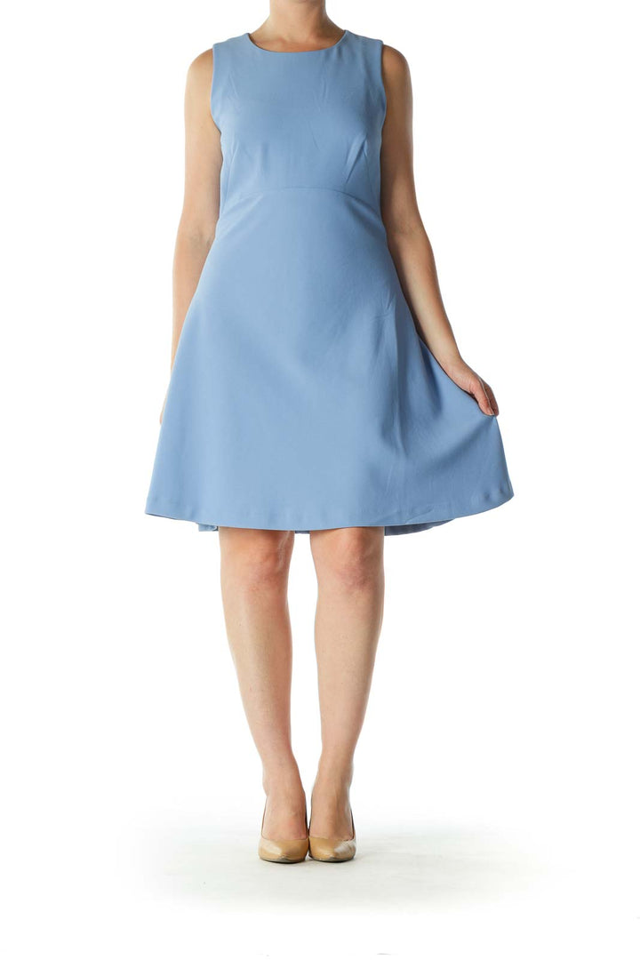 Blue Sleeveless Round-Neck Work A-Line Dress