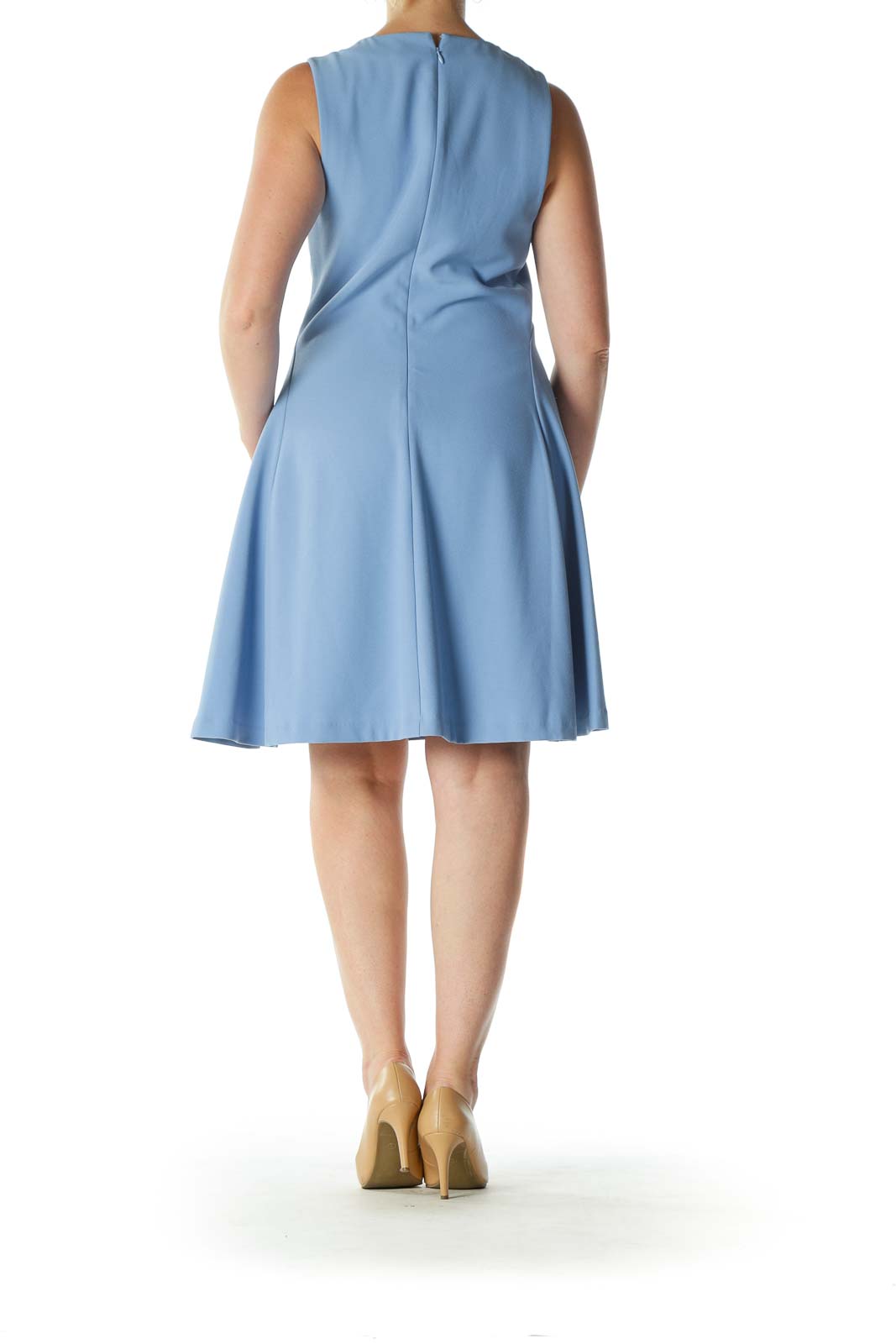 Blue Sleeveless Round-Neck Work A-Line Dress