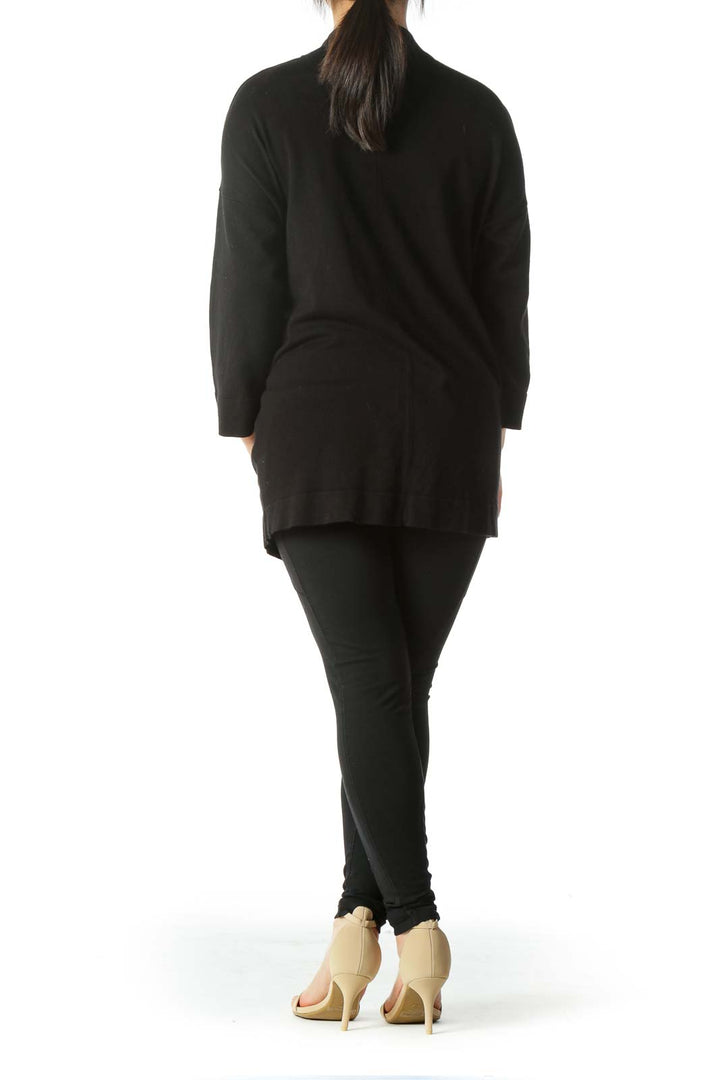 Black 3/4 Sleeve Pocketed Knit Cardigan