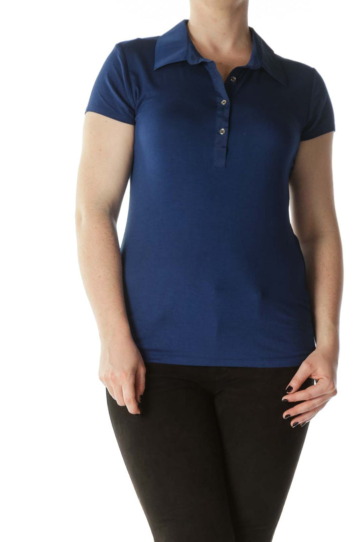 Blue Mixed-Media Silver-Buttoned Polo