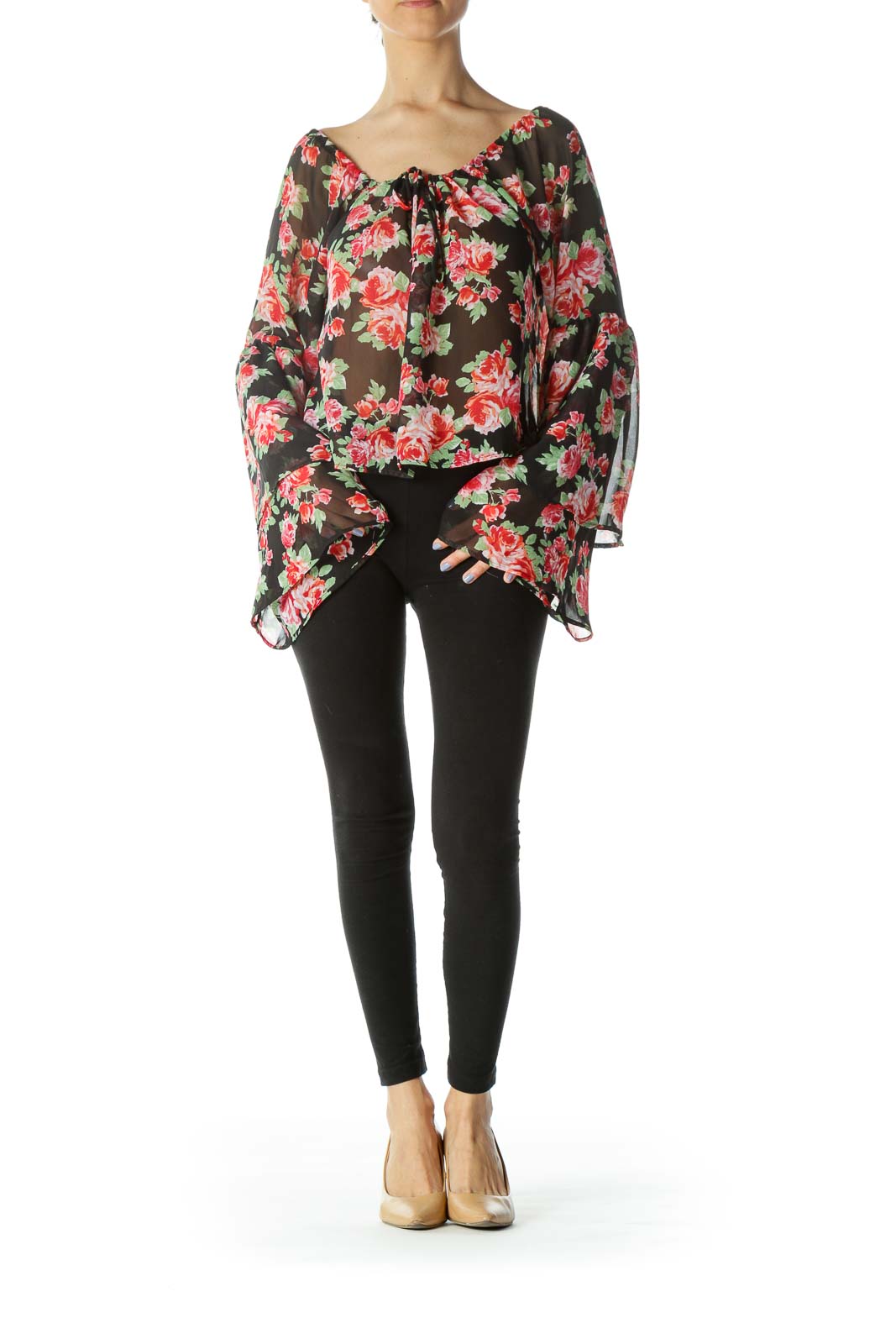 Multi Floral Oversized Cropped Ruffled Sleeves Top