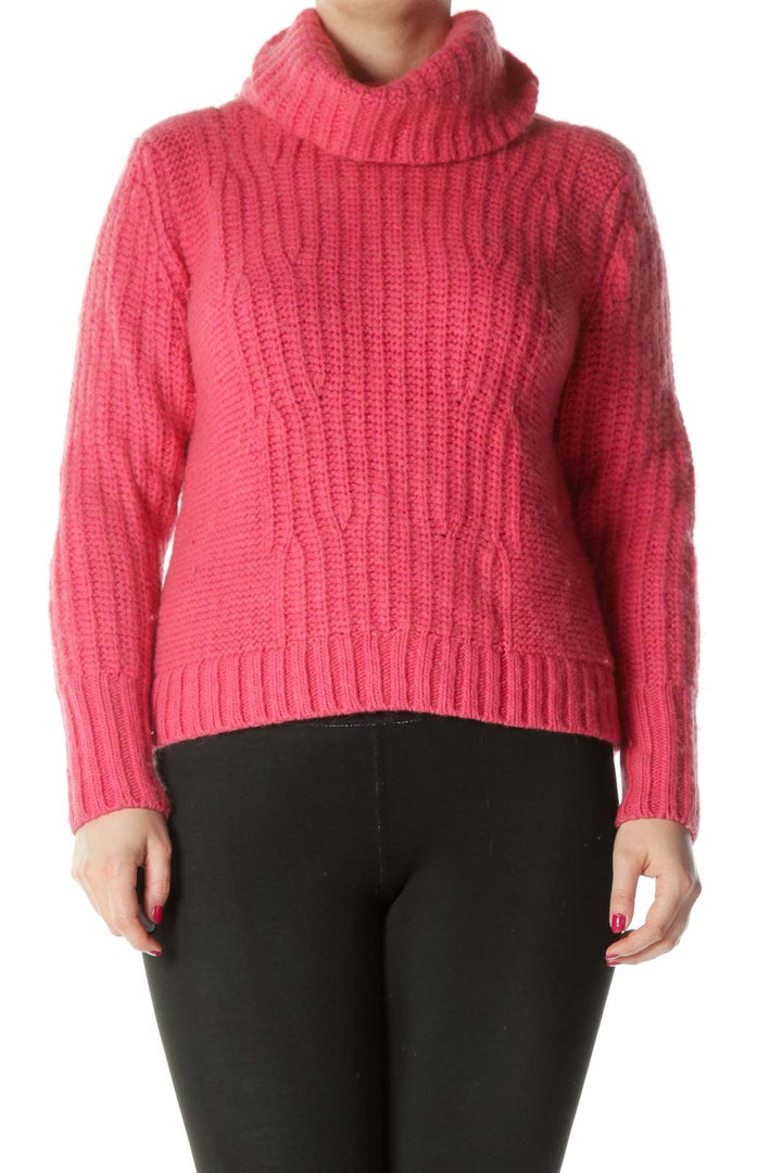 Pink Alpaca Merino Wool Turtle-Neck Long Sleeve Thick Knit Sweater