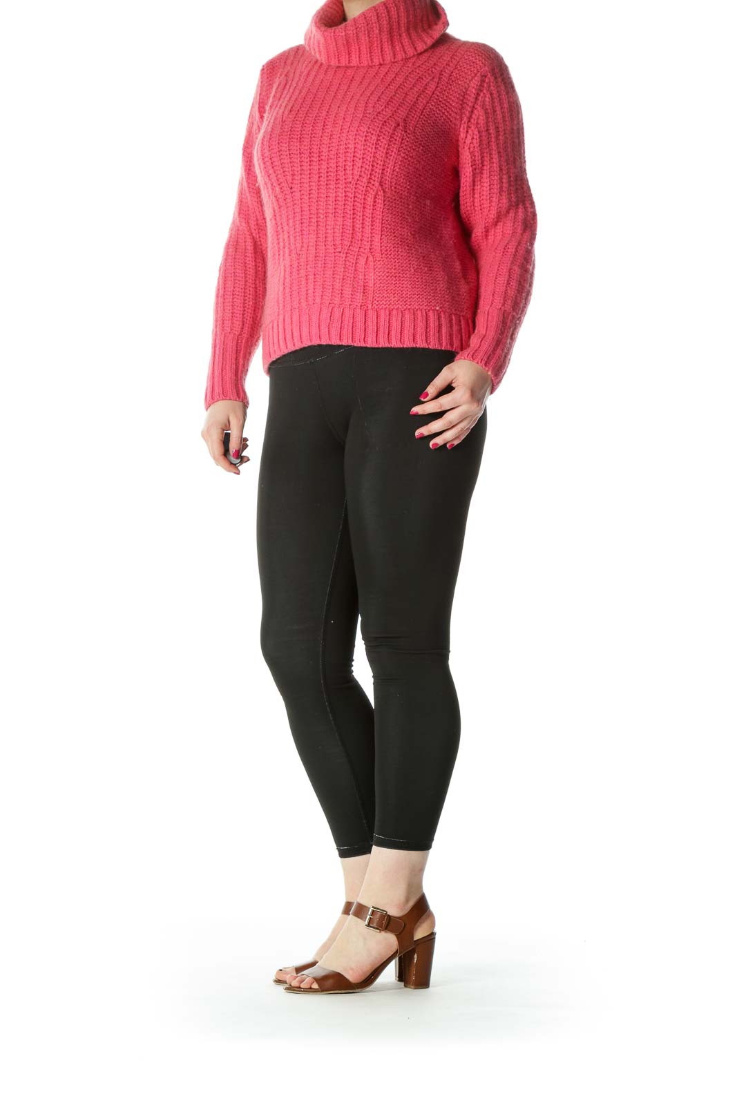 Pink Alpaca Merino Wool Turtle-Neck Long Sleeve Thick Knit Sweater