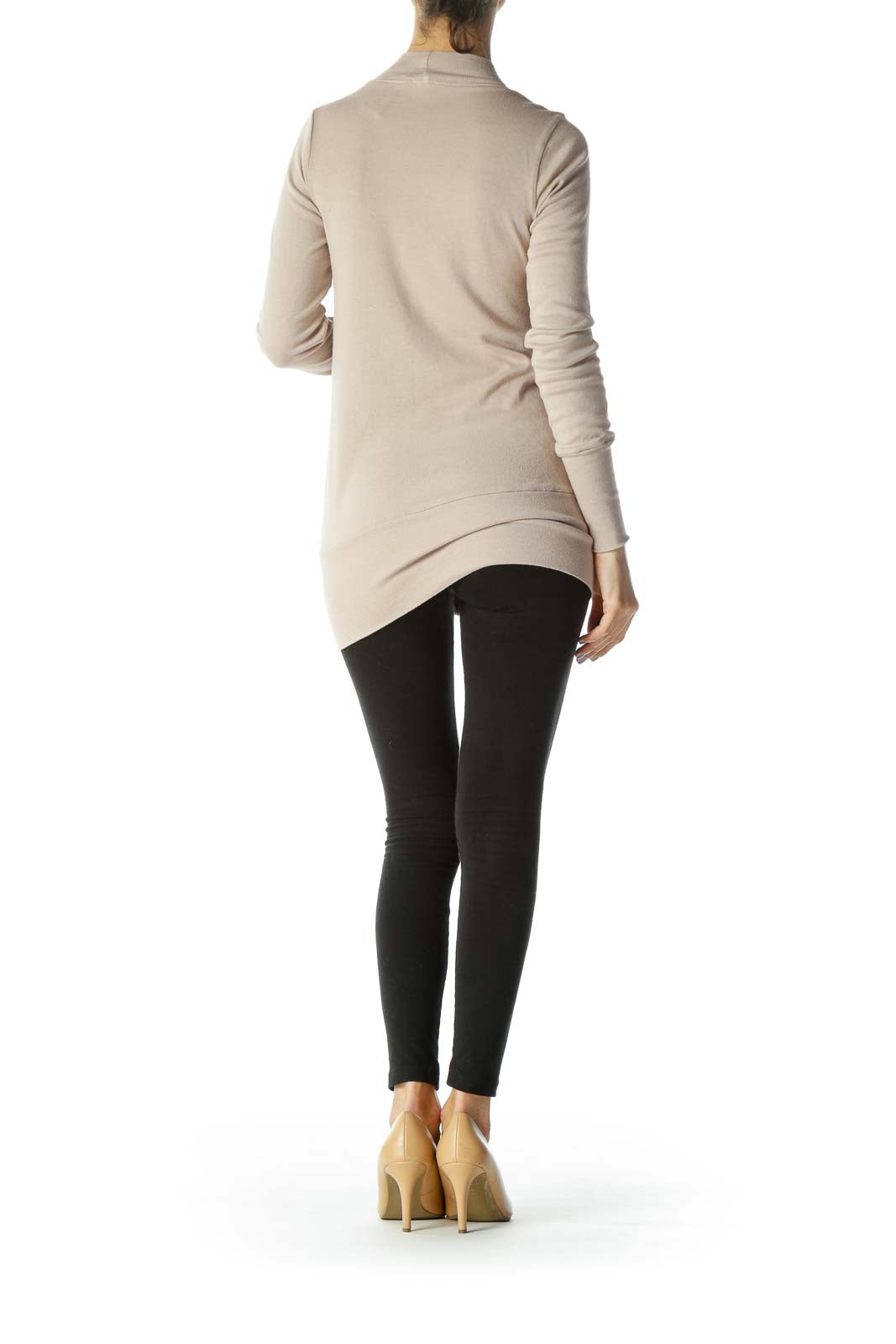 Beige Pocketed Long Sleeve Cardigan