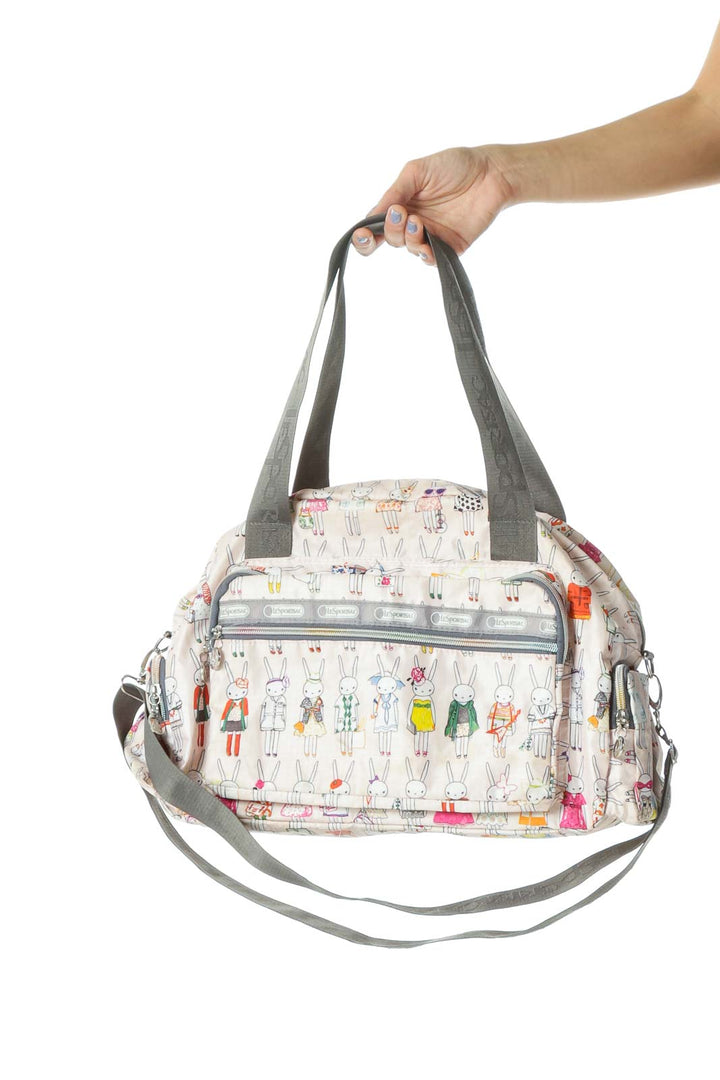 Multicolored Bunny Prints Zippered Pocketed Messenger Bag