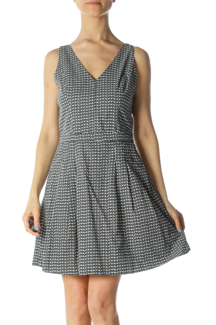 Black/White 100% Cotton Printed Back Knot and Cut-Out Dress