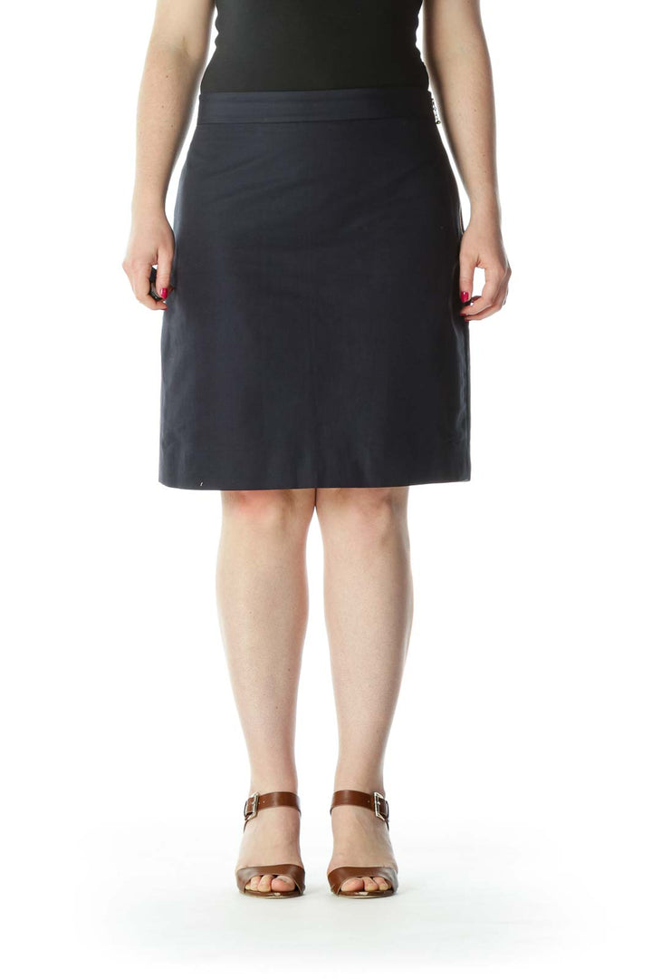 Navy Blue Gold Zipper Silk Cotton Lined Skirt