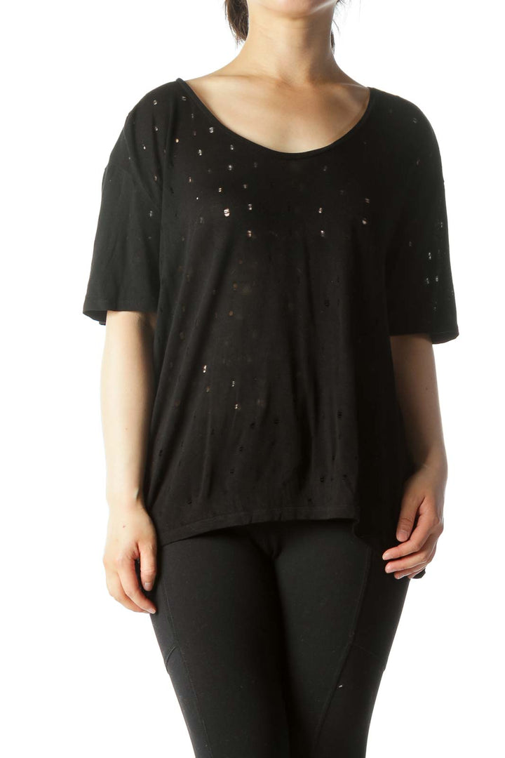 Black Cut-Outs See Through T-Shirt