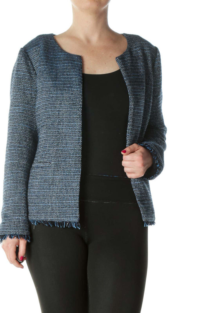 Black/Blue/White Woven Knit Open Blazer