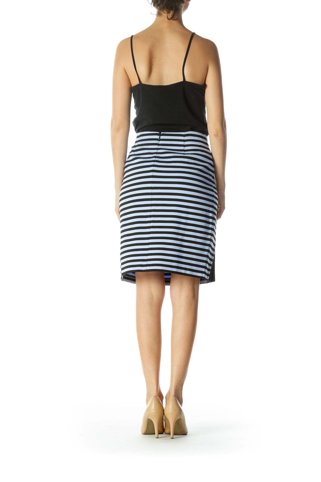 Blue/Black Striped Stretch Slit Skirt