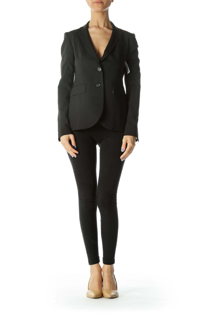 Black Collared V-Neck Buttoned Lined Blazer