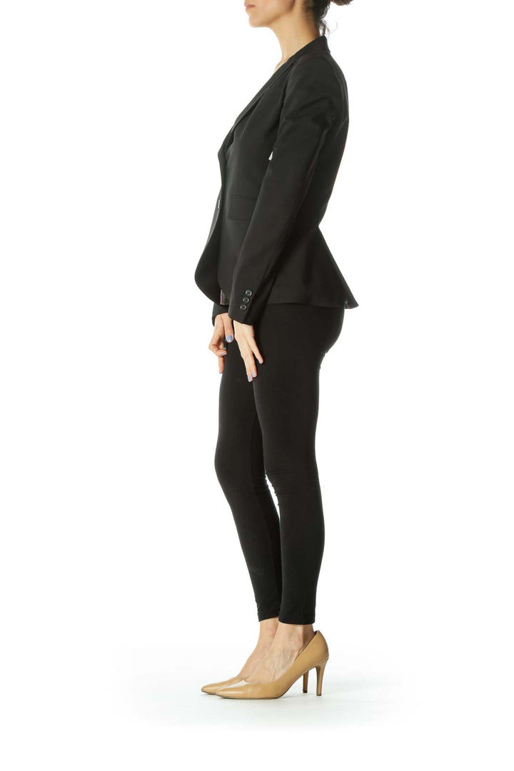 Black Collared V-Neck Buttoned Lined Blazer