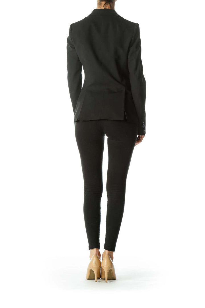 Black Collared V-Neck Buttoned Lined Blazer