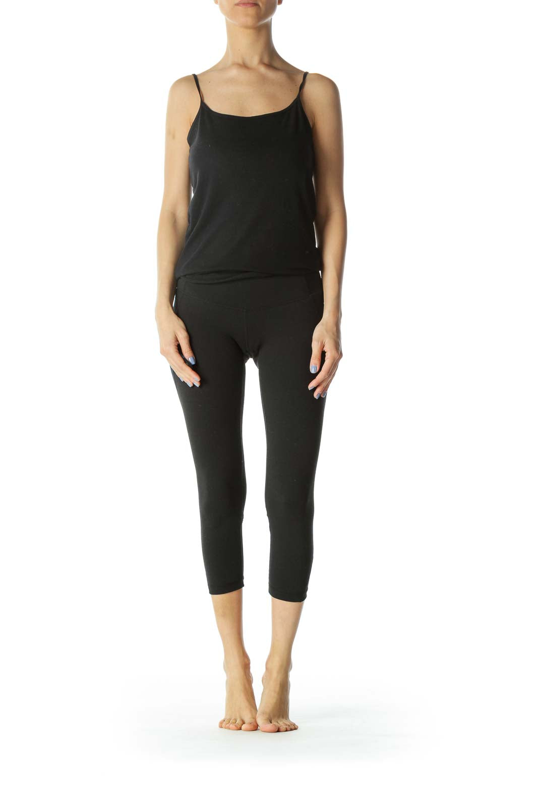 Black Cropped Activewear Mesh Detail Leggings