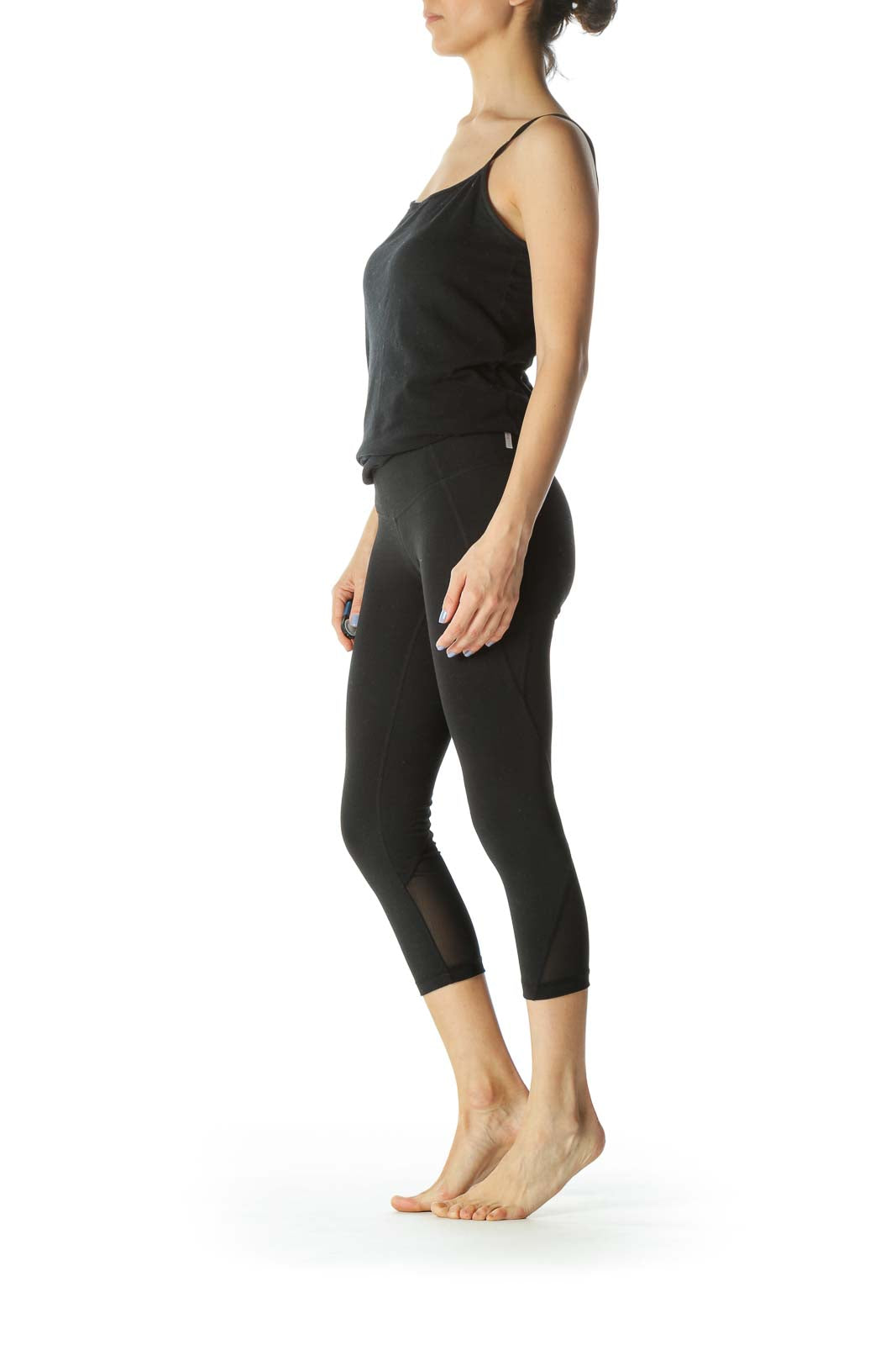 Black Cropped Activewear Mesh Detail Leggings