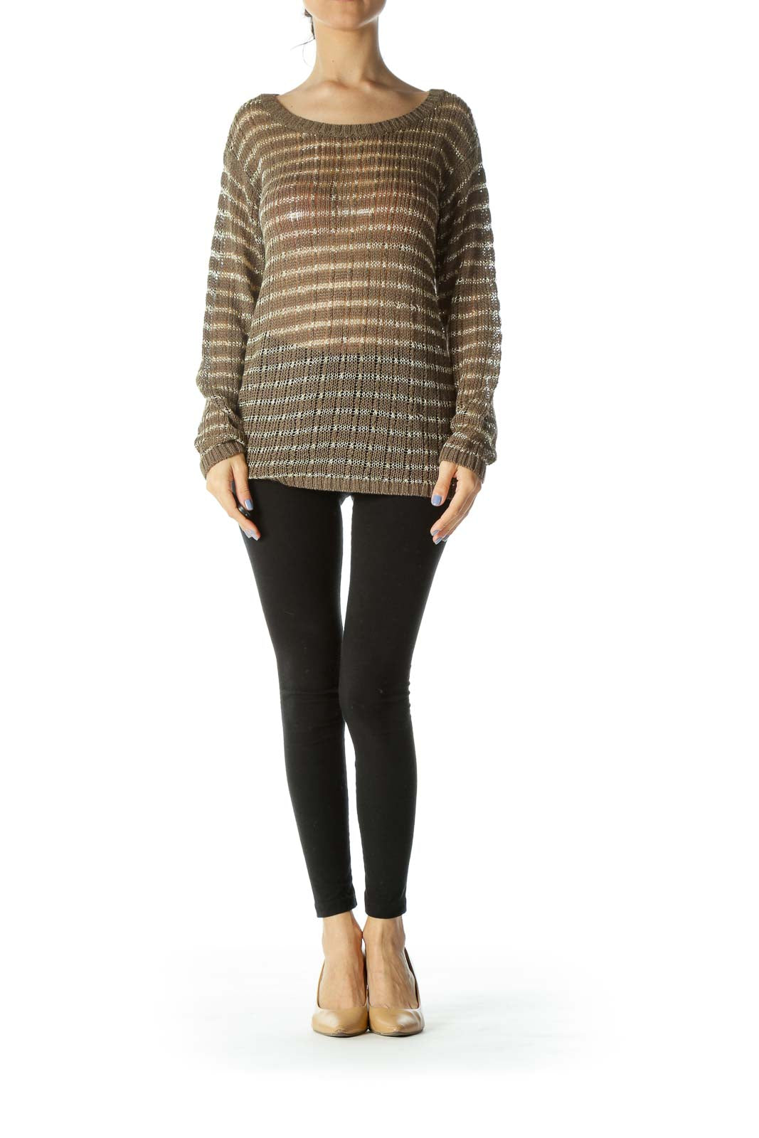 Brown Gold Striped Knit Top