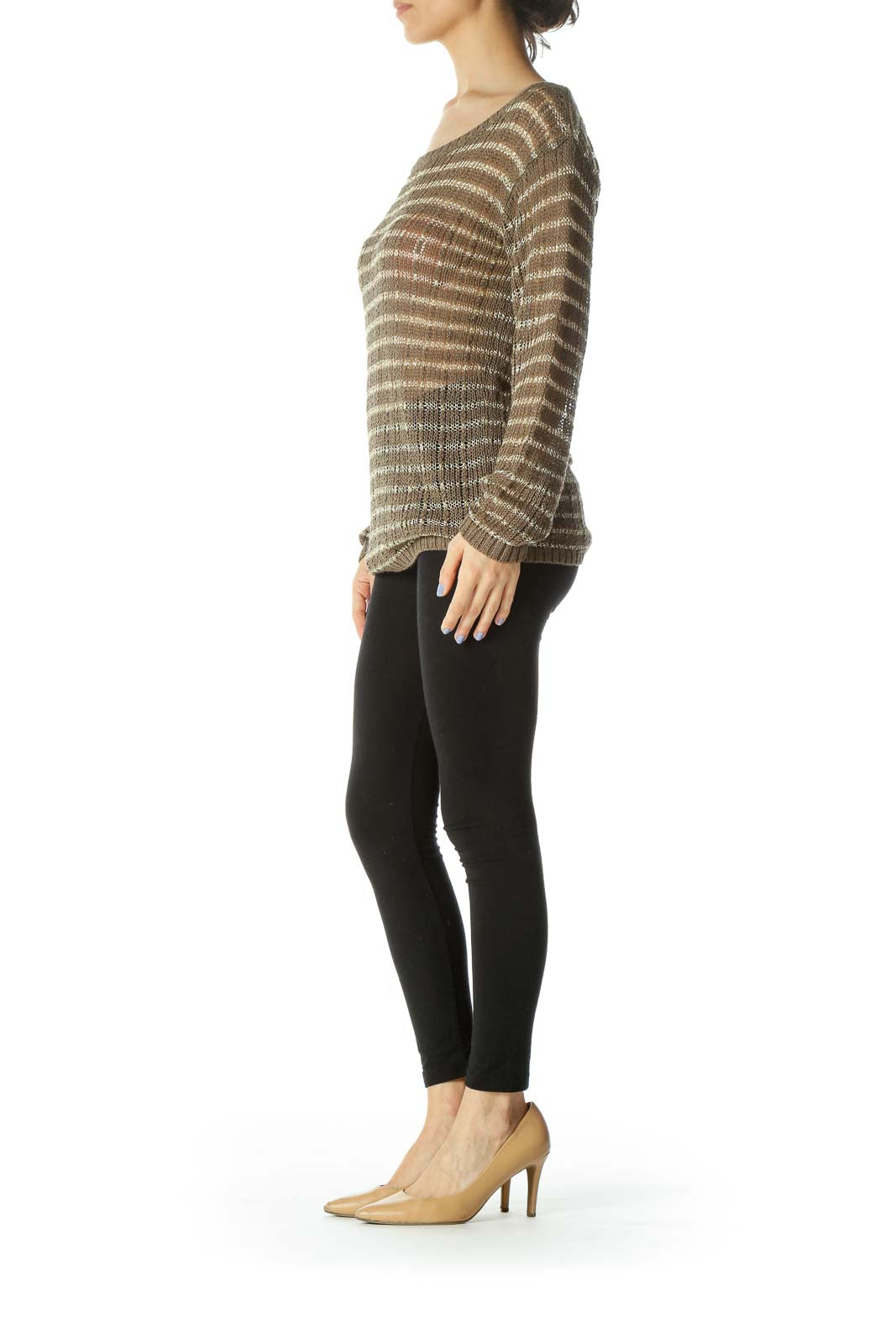 Brown Gold Striped Knit Top