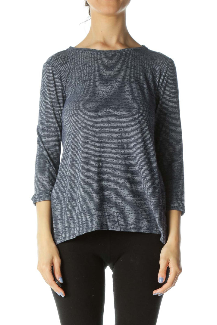 Blue/Gray Striped Stretch Long-Sleeve Textured Activewear Top