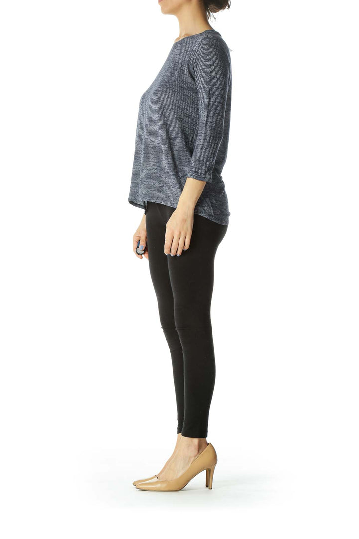 Blue/Gray Striped Stretch Long-Sleeve Textured Activewear Top