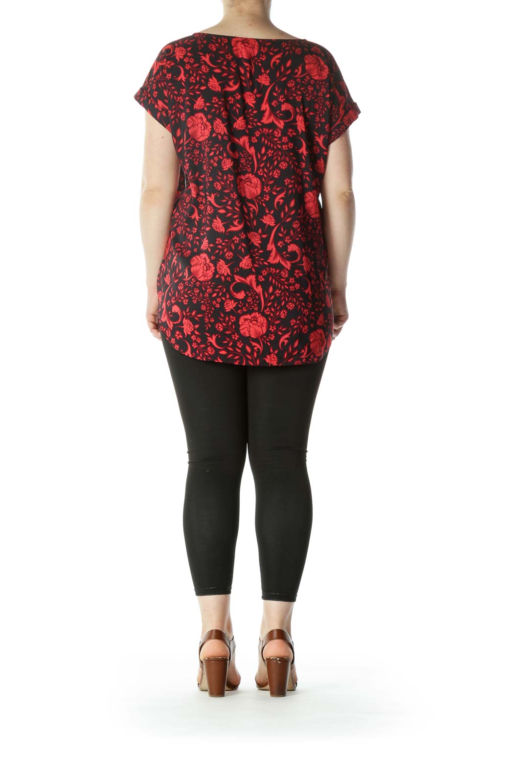 Black Red Floral Cross Neck Blouse