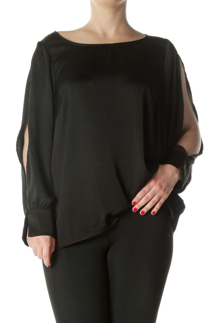 Black Silky Open Sleeves Blouse