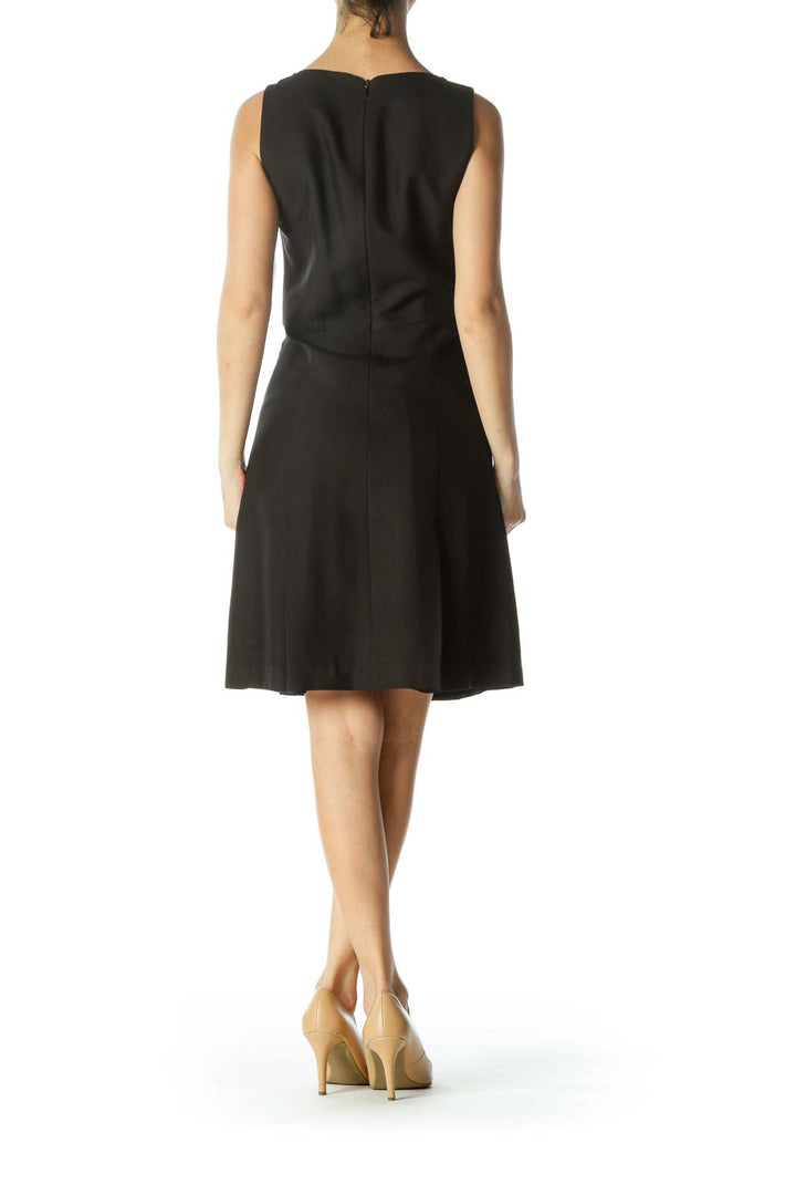 Black Round-Neck Pleated-Skirt A-Line Dress