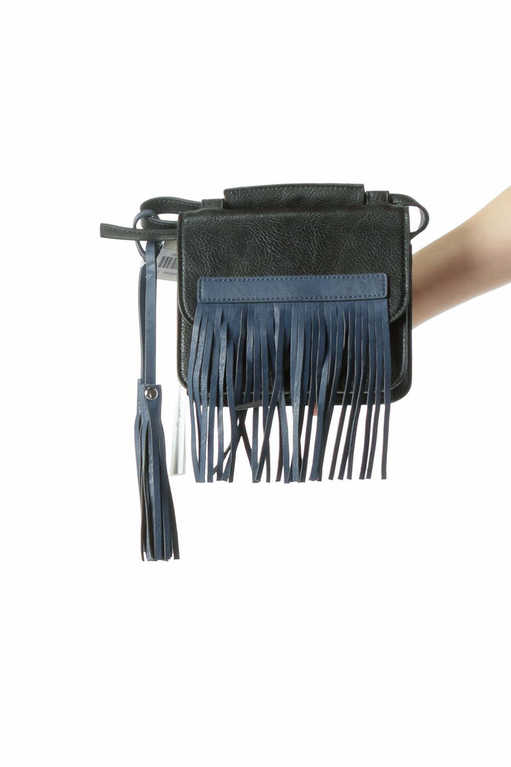 Black Blue Fringe Crossbody Bag with Tassels