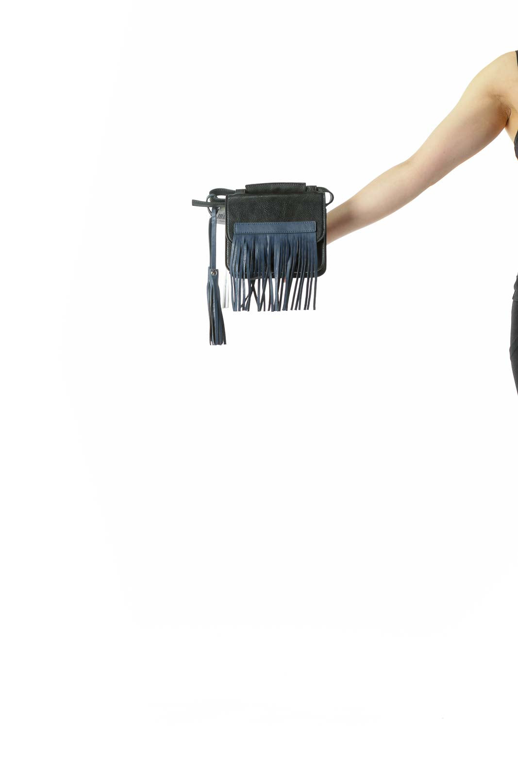 Black Blue Fringe Crossbody Bag with Tassels