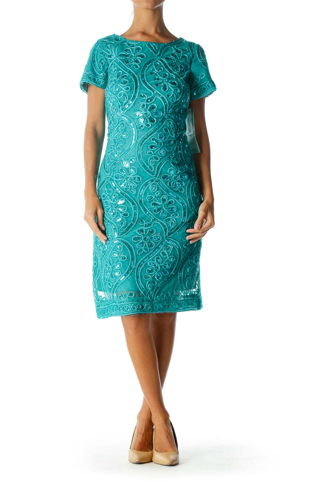 Green Metallic Low Back Cocktail Dress