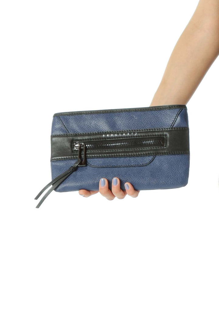 Black/Blue Cow Leather Zipper Tassels Clutch