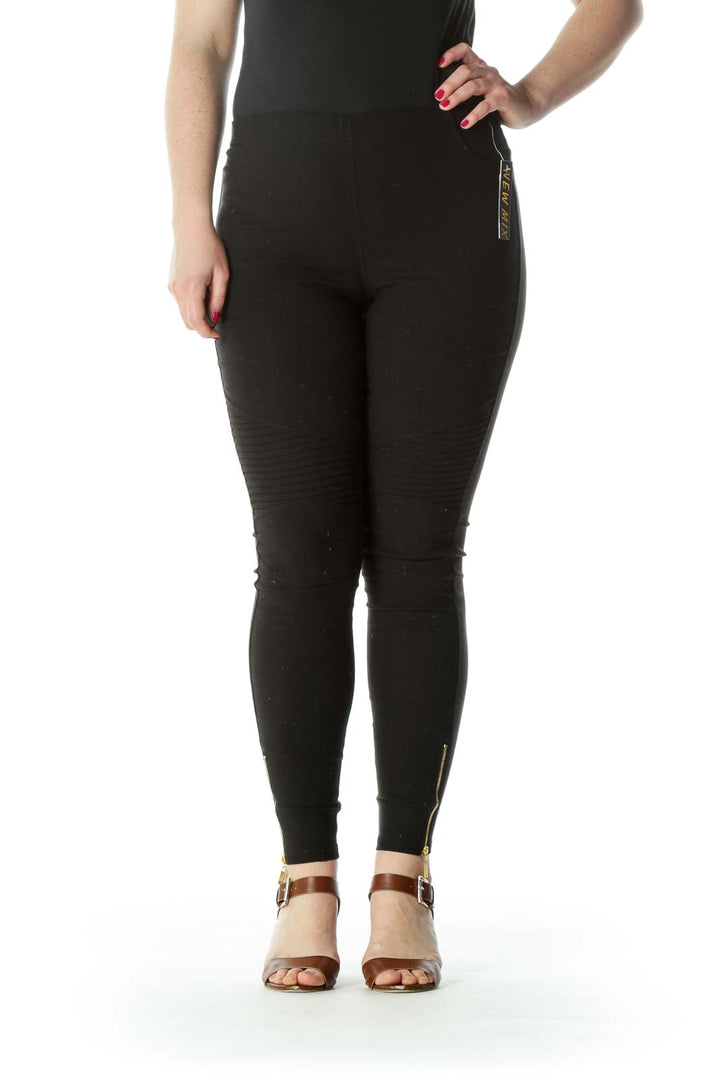 Black Slim Fit Gold Zipper Detail Leggings