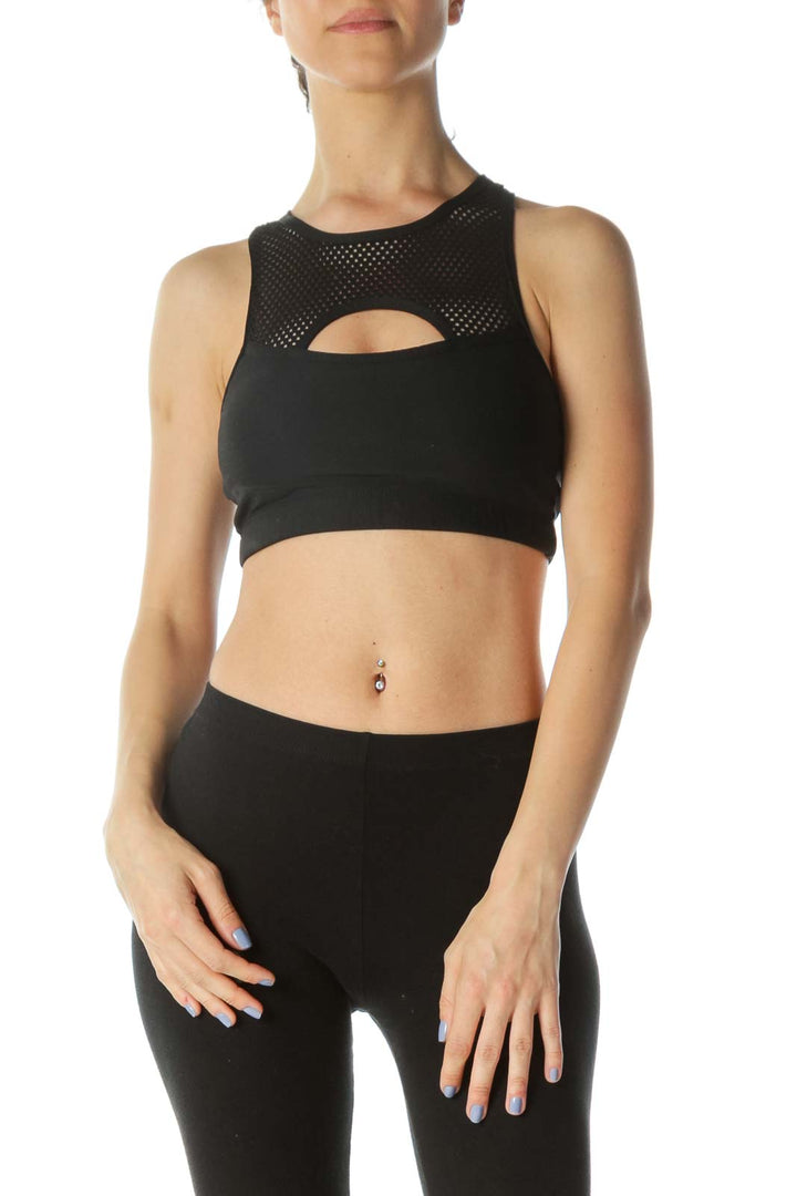 Black Mesh Cut-Out Racerback Sports Bra