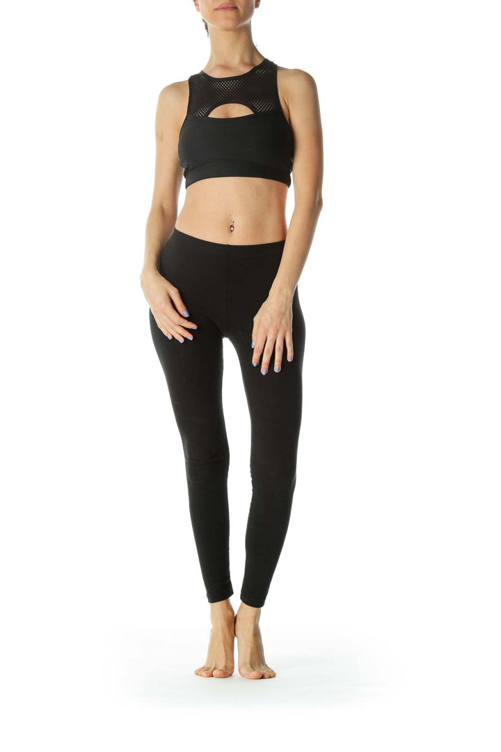 Black Mesh Cut-Out Racerback Sports Bra