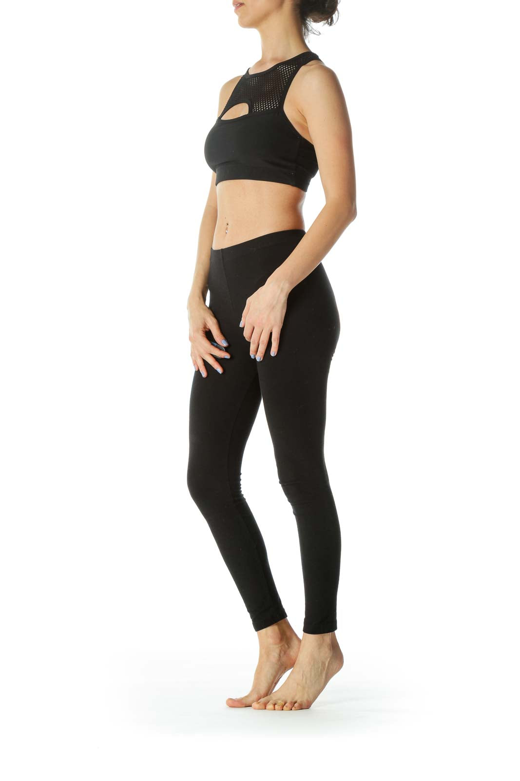 Black Mesh Cut-Out Racerback Sports Bra