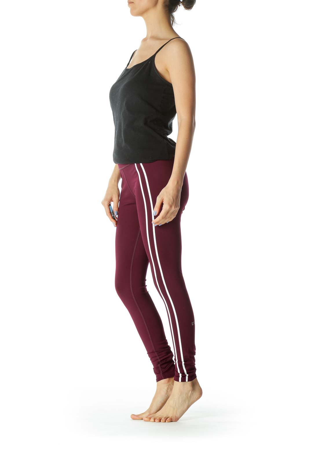 Burgundy/White Side-Stripes Activewear Leggings