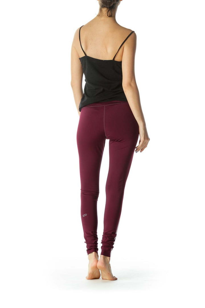 Burgundy/White Side-Stripes Activewear Leggings