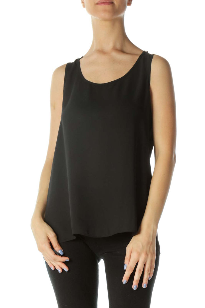 Black Sheer Round-Neck Open-Back Tank Top