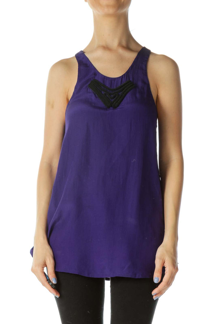 Purple 100% Silk Designer Embellished Sleeveless Blouse